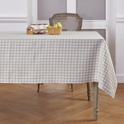Solino Home 100% Pure Linen Tablecloth Natural, Gingham Check 60 x 144 in - for dining, decor, machine washable, indoor outdoor, gifting, OEKO-TEX Certified - Fall, Halloween, Thanksgiving, Christmas