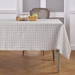 Solino Home 100% Pure Linen Tablecloth Natural, Gingham Check 60 x 144 in - for dining, decor, machine washable, indoor outdoor, gifting, OEKO-TEX Certified - Fall, Halloween, Thanksgiving, Christmas