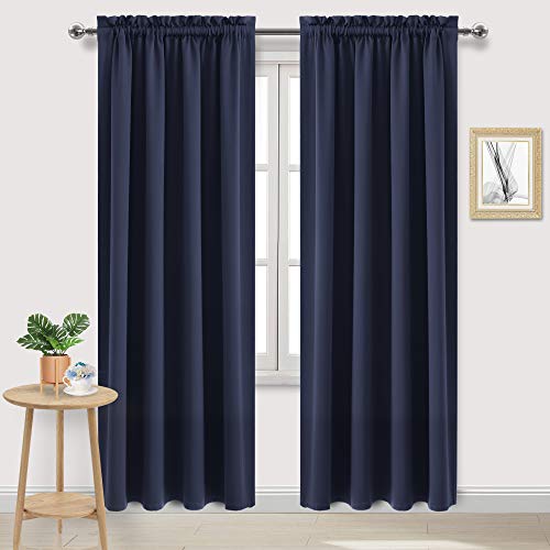DWCN Blackout Curtains Room Darkening Thermal Insulated Bedroom Curtains Window Curtain Panels, 52 x 84 inches Long, Set of 2 Navy Rod Pocket Drapes