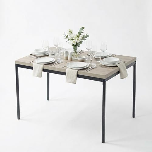 FurnitureR 120cm Dining Table Rectangular MDF Kitchen Table with Heavy Duty Metal legs Modern Wooden Dining Room for 2-4Person Kitchen Restaurant Apartments & Cafék,Grey
