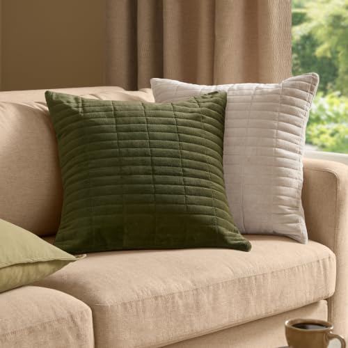 Yard Dales Quilted Polyester Filled Cushion (Natural - 50x50cm) - Earthy Soft Cotton Velvet Textured Minimalistic Decorative Pillow