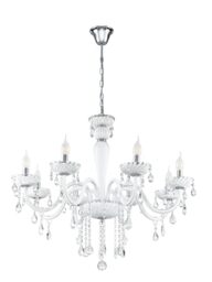 Eglo Pendant Light Carpento, 8-Light Vintage Chandelier, Shabby Chic, Hanging Lamp Made of Steel and Glass in Chrome and White, Dining Table Light, Hanging Living Room Lamp with E14 Socket