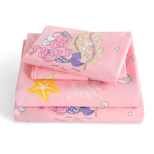 LONAVA Twin Sheet Set Kids - Mermaid 3 Pieces Soft Cute Microfiber Bed Sheet for Boy Girls Teens, Oeko Texted Breathable Cooling Fabric & Deep Pocket Full Elastic Sheets