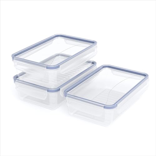 Rotho Clic & Lock Food Storage Boxes with Lids 3 x 1.5 L Leak-Proof Set - Meal Prep Containers, Clip Closures and Silicone Seals, Microwave Safe, Dishwasher Safe, 3-Piece Set for Prepared Food