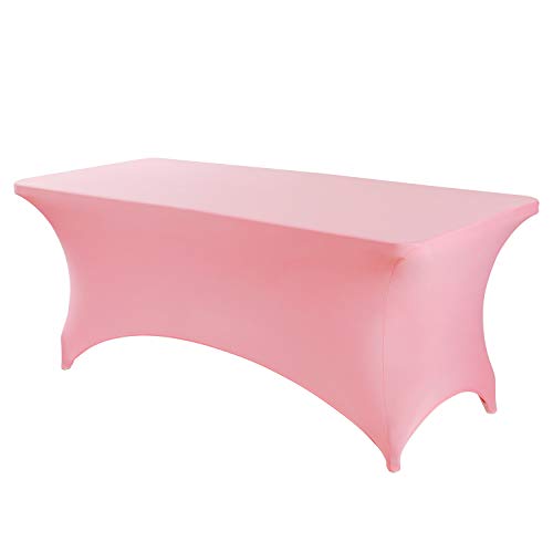 Peomeise 2PCS 6FT Spandex Table Cover Rectangular Stretch Spandex Tablecloth (Pink,6FT)