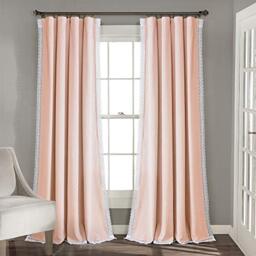 "Lush Decor Rosalie Farmhouse Window Curtains Rustic Style Panel Set for Living, Dining Room Bedroom (Pair), 54"" W x 95"" L, Blush"