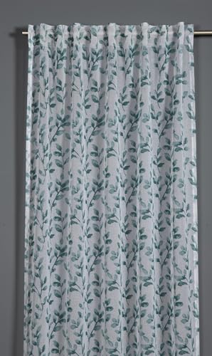 Gardinia All Over Leaf Tendril Curtain with Curtain Tape, Green, 135 x 245 cm