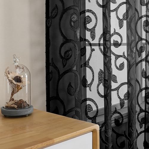 OWENIE Furman Sheer White Curtains, 45 Inch Length 2 Panels Set, Airy Jacquard Clip Short Curtains for Small Window, Semi Sheer for Bathroom Bedroom Living Room, 40Wx45L inch