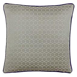 "Riva Paoletti Balham Feather Filled Cushion - Taupe Grey - Geometric Hexagonal Design - Jacquard Weave - Contrasting Purple Piped Edges - 58% Linen 42% Polyester - 45 x 45cm (18"" x 18"" inches)"