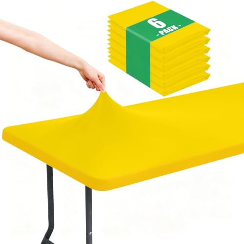 "Moosfor Spandex 4 Foot Rectangle Table Cloth 6 Pack, Elastic Fitted Tablecloths for Picnic, Stretch Washable Patio Table Cover for Outdoor, Camping, Banquet and Parties (Yellow, 30""x48"")"