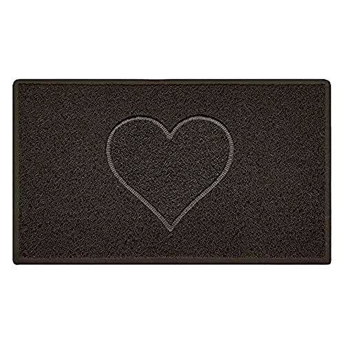 Nicoman Heart Shape Embossed Entrance Door Mat Non Slip Dirt Trapper PVC Spaghetti Mat with Rubber Base, Jet Washable Quick Drying Doormat Drainage Outdoor Use Only - (Medium, Brown, 75 x 44cm)