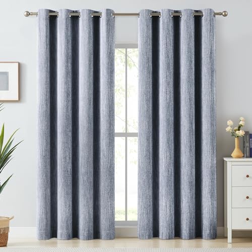 Melodieux Elegant Cotton Room Darkening Blackout Curtains for Living Room Bedroom Thermal Insulated Privacy Grommet Window Curtain Panels, 52 by 84 Inch, Navy Blue(1 Panel