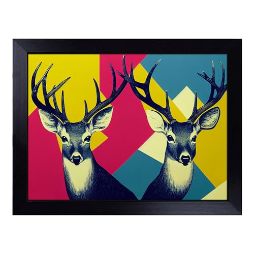 Lap Tray with Bean Bag Cushion, Two Abstract Stags - Handmade in the UK, Raised Wooden Edge, Padded Cushion, Heat-Resistant Wipe-Clean Surface, for Meals, Laptops and Crafts