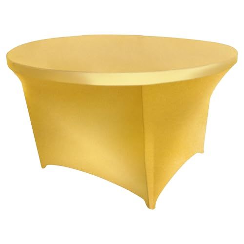 Goldstream Point Metallic Gold 48 Inch (4 Foot) Round Spandex Cocktail Tablecloth Folding Cover Stretch
