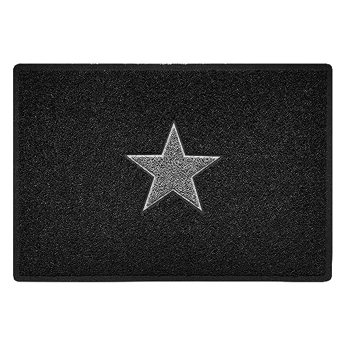 Nicoman STAR Door Mat|Entrance Barrier Dirt-Trapper Floor Mat|Patio Garden Conservatory Doormat|Indoor Outdoor Matt|Black with Grey Star, Large 90x60cm/3x2ft