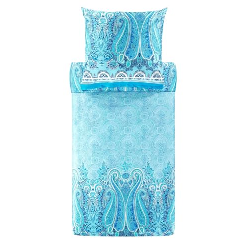 Bassetti MERGELLINA 9327404 Bed Linen + 1 Pillowcase 100% Cotton Satin Ocean Blue B1 Dimensions: 155 x 220 cm