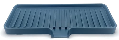 "Happitasa Silicone Soap Dish Tray and Sponge Holder with Drain Chute - Bathroom and Kitchen Sink Organizer Caddy (Smoky Blue, 9""x3.5"")"
