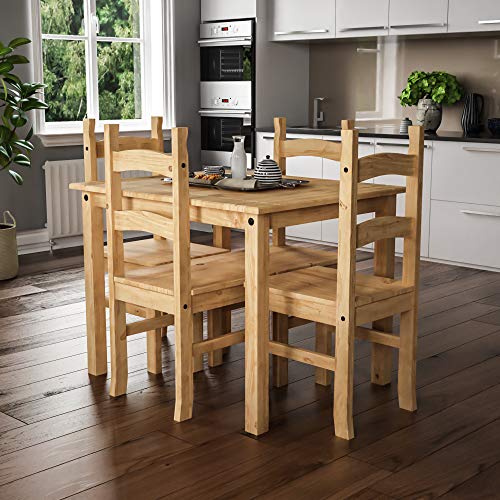 Vida Designs Corona 4 Seater Dining Set - Solid Pine Wood - Dining Room Complete Set - 74.8H x 100W x 70D cm - with 4 Dining Chairs - Rustic Country Farmhouse Style