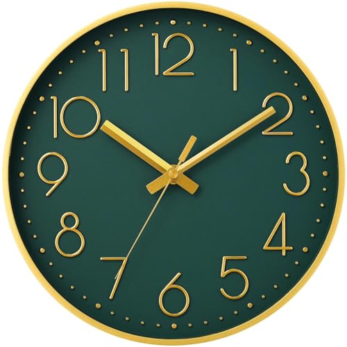 DAXSMY Wall Clock - 8 Inch Silent Non-Ticking Modern 3D Wall Clocks Battery Operated - Decorative Clock for Kitchen, Home Office, Bathroom, Bedroom(Dark Green