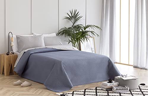 Todocama Thin Bedspread with Rhombus Design for Spring, Summer, Autumn and Winter. 100% Extra Soft Microfibre. Multipurpose Bed Cover for Bed 105-200 x 260 cm Grey Blue