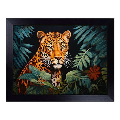 Lap Tray with Bean Bag Cushion, Leopard Art Deco - Handmade in the UK, Raised Wooden Edge, Padded Cushion, Heat-Resistant Wipe-Clean Surface, for Meals, Laptops and Crafts