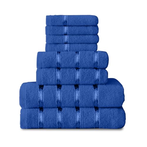 GC GAVENO CAVAILIA 8 Piece Royal Blue Towel Bale Set, Quick Dry Highly Absorbent Cotton Towels Sets Bathroom, 450 GSM Towel Sets, 4x Face Towel 2x Hand Towels 2x Bath Towels