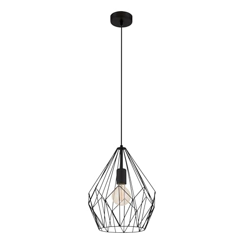 Eglo Carlton Vintage Pendant Light, Retro/Industrial Design Ceiling Lamp, Black Steel Hanging Lighting, E27 Socket