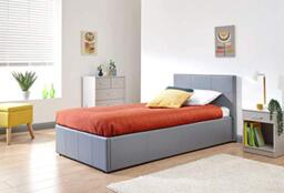 GFW End Lift Double Grey Upholstered Fabric Ottoman Bed Frame, Storage Bed with Hydraulic Lift and Stitched Headboard