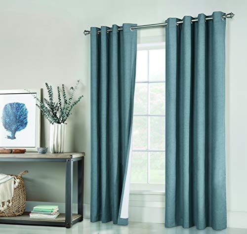 "LOFT LIVING Vienna Total Blackout Foamback Grommet Curtain Panel Pair Each 78"" x 84"" in Blue"