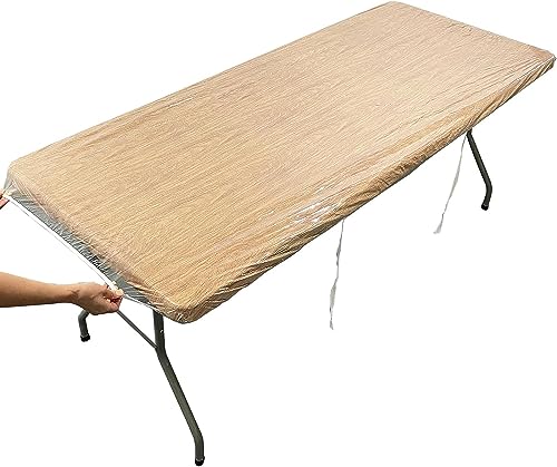 Pioggia Clear Vinyl Oblong Fitted Tablecloth Waterproof Elasticized Table Cloth Plastic Table Cover Protector (8Ft - 30 * 96 inch Rectangle)