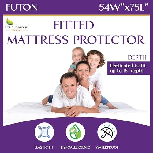 "Futon Full (54""x 75"") Waterproof Mattress Protector - Fitted Sheet Style - Hypoallergenic Premium Quality Cover Protects Against Dust White"