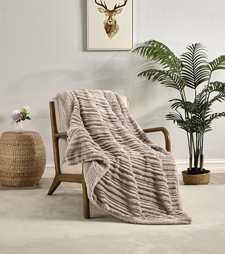 Miracle Home. Fleece Blanket Reversible Microfiber Zircon Velvet Flannel and Sherpa 280GSM-180GSM, Soft, Warm and Lightweight, Machine Washable, 220 X 240 cm, Beige