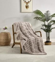 Miracle Home. Fleece Blanket Reversible Microfiber Zircon Velvet Flannel and Sherpa 280GSM-180GSM, Soft, Warm and Lightweight, Machine Washable, 220 X 240 cm, Beige