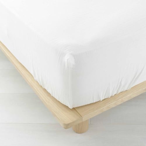 Douceur d'Intérieur, Fitted Sheet (160 x 200 cm) Angelia White, Cotton Gauze