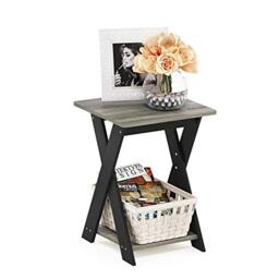 Furinno MODERN SIMPLISTIC Side Table, End Table with X-Legs, Criss-Crossed Night Stand, Bedside Table with Open Shelf, for Living Room, Bedroom, French Oak