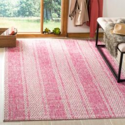 Safavieh Contemporary Indoor/Outdoor Woven Rectangle Area Rug, Courtyard Collection, CY8736, in Light Grey / Fuchsia, 122 X 170 cm for Garden, Patio or Any Outdoor Space