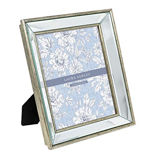 Laura Ashley 8x10 Silver Beveled Mirror Picture Frame, Classic Mirrored Frame with Deep Slanted Angle, Wall-Mountable, Made for Tabletop Display, Photo Gallery and Wall Art, (8x10, Silver)