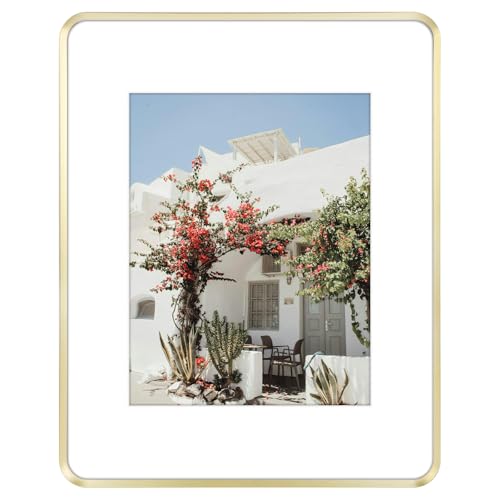 16x20 Aluminum Picture Frame Gold - With Round Corners - With Mat for 11x14 Photo or Without Mat for 16 x 20 Photo - Real Glass - Matte Design - Home Decor for Wall Display