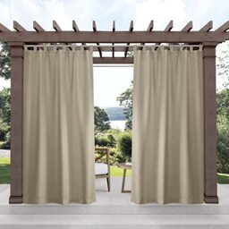 "Exclusive Home Cabana Solid Indoor/Outdoor Light Filtering Hook-and-Loop Tab Top Curtain Panel, 54""x132"", Taupe, Set of 2"