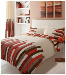 GC GAVENO CAVAILIA Comfy BLOCKS Bed Set with Duvet Cover and Pillow Cases, Polyester-Cotton, Cream/Red, Super King