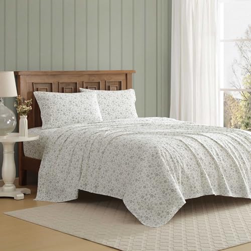 Laura Ashley - Twin Bed Sheets, Crisp & Cool Cotton Percale Bedding with Matching Pillowcase, Lightweight Bed Set, Dorm Essentials, Oeko-Tex Certified (Miranda Green)