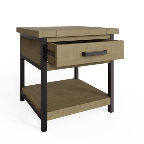 FWStyle 1 Drawer Side Table Driftwood Lacquered Solid Reclaimed Pine - H60 X W60 X D55cm