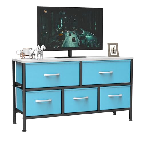 Feonase Bedroom Chest of Drawers, 5 Fabric Drawers Dresser with Metal Frame and MDF Top Board, Modern Storage Unit for Bedroom Living room, Entryway, Closet, Office,Blue-Black by Amazon | uFurnish.com Feonase Bedroom Chest of Drawers, 5 Fabric Drawers Dresser with Metal Frame and MDF Top Board, Modern Storage Unit for Bedroom Living room, Entryway, Closet, Office,Blue-Black by Amazon | uFurnish.com