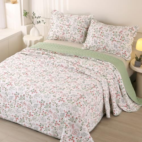 WINLIFE 3-Piece King Quilt Set Bedspread Lightweight Coverlet Garden Floral - Oversized King 106''x98'', Cotton Quilted Bedding Set with Shams for All Season