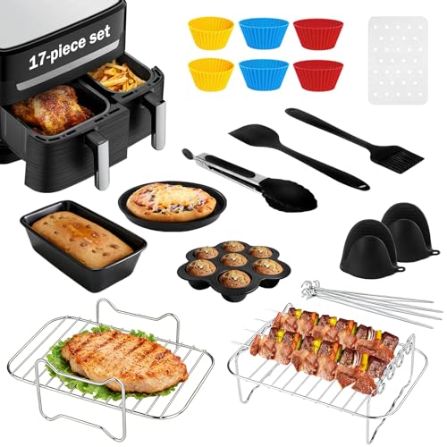 Woobroo 17 Pcs Air Fryer Kit for Ninja, Foodi DZ201/DZ401/550 Models, Includes Cooking Racks, Baking Sheets, Silicone Molds & Heat-Resistant Gloves Gift Set