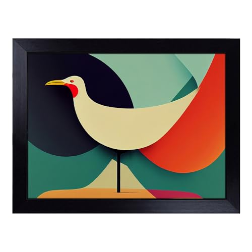 Lap Tray with Bean Bag Cushion, Seagull Abstract - Handmade in the UK, Raised Wooden Edge, Padded Cushion, Heat-Resistant Wipe-Clean Surface, for Meals, Laptops and Crafts