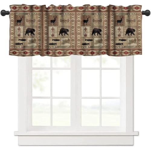 GoDazzling Farmhouse Animal Bear Moose Deer Kitchen Curtain Valance, Style Retro Rustic Window Valance, for Bedroom Living Room Cafe Bathroom 1 Panels W54xL18in