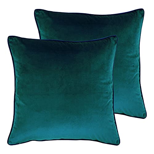 Paoletti Meridian Twin Pack Feather Filled Cushions, Teal/Navy, 55 x 55cm