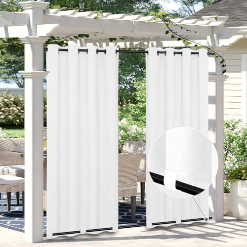 Easy-Going Linen Look Outdoor Curtains 54x96 inch, White - Waterproof Soft Thicken Outdoor Privacy Curtains for Patio, Gazebo, Grommet Top and Tab Bottom Drape, 2 panels