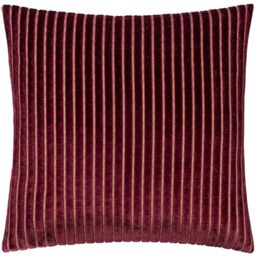 Paoletti Savoy Stripe Polyester Filled Cushion – Reversible Soft Textured Velvet Decorative Cushion for Sofas Beds and Armchairs (Burgundy - 50x50cm)